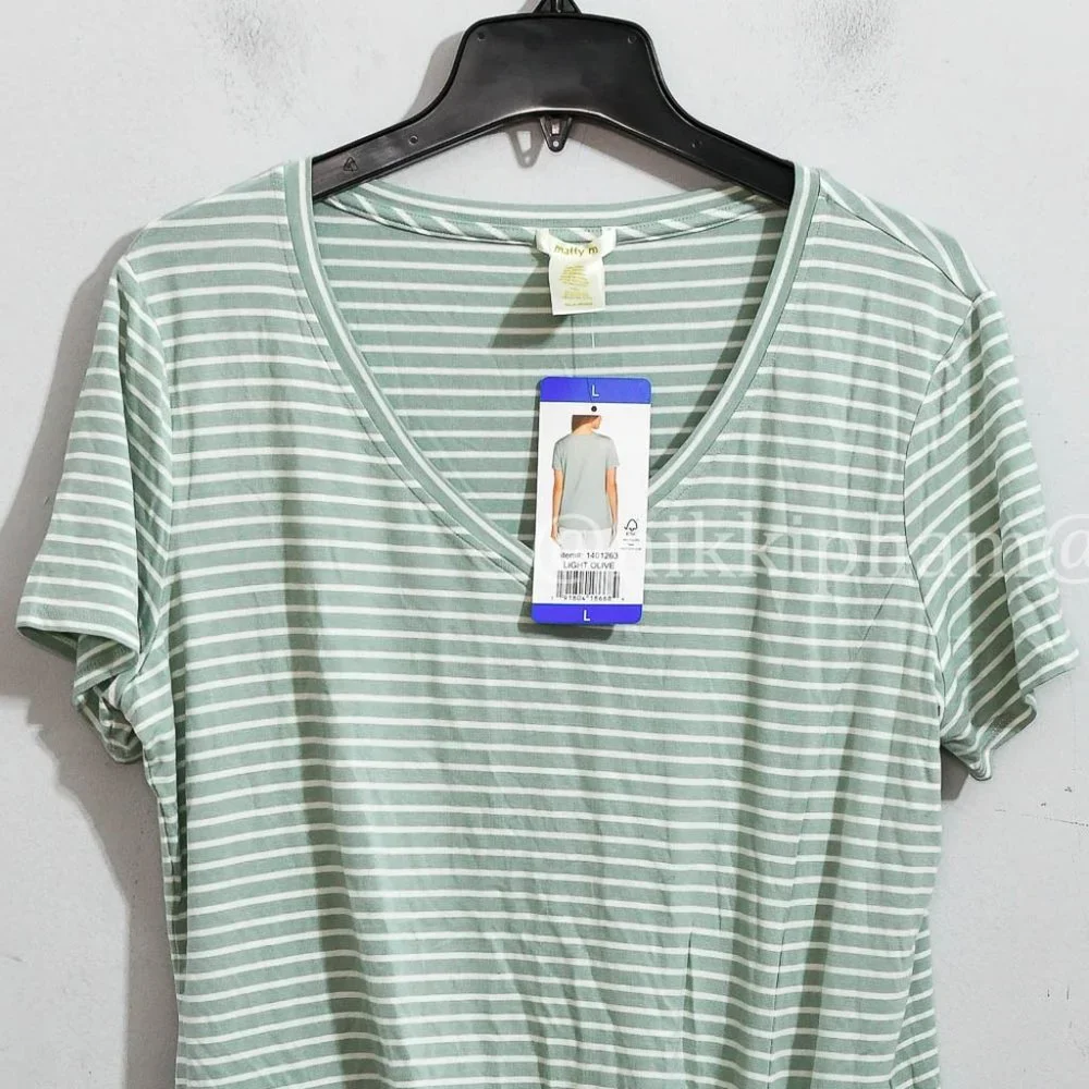 Matty Ladies' V-Neck Tee Shirt Top Short Sleeve Lightweight - Picture 3 of 5